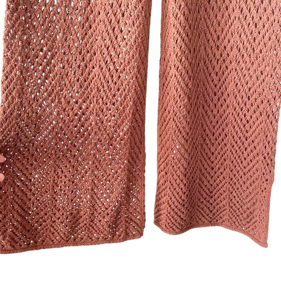 NEW WILD FABLE Open Knit Wide Leg Pants Brown Metallic Small Slit Hem Pull On - Picture 3 of 6
